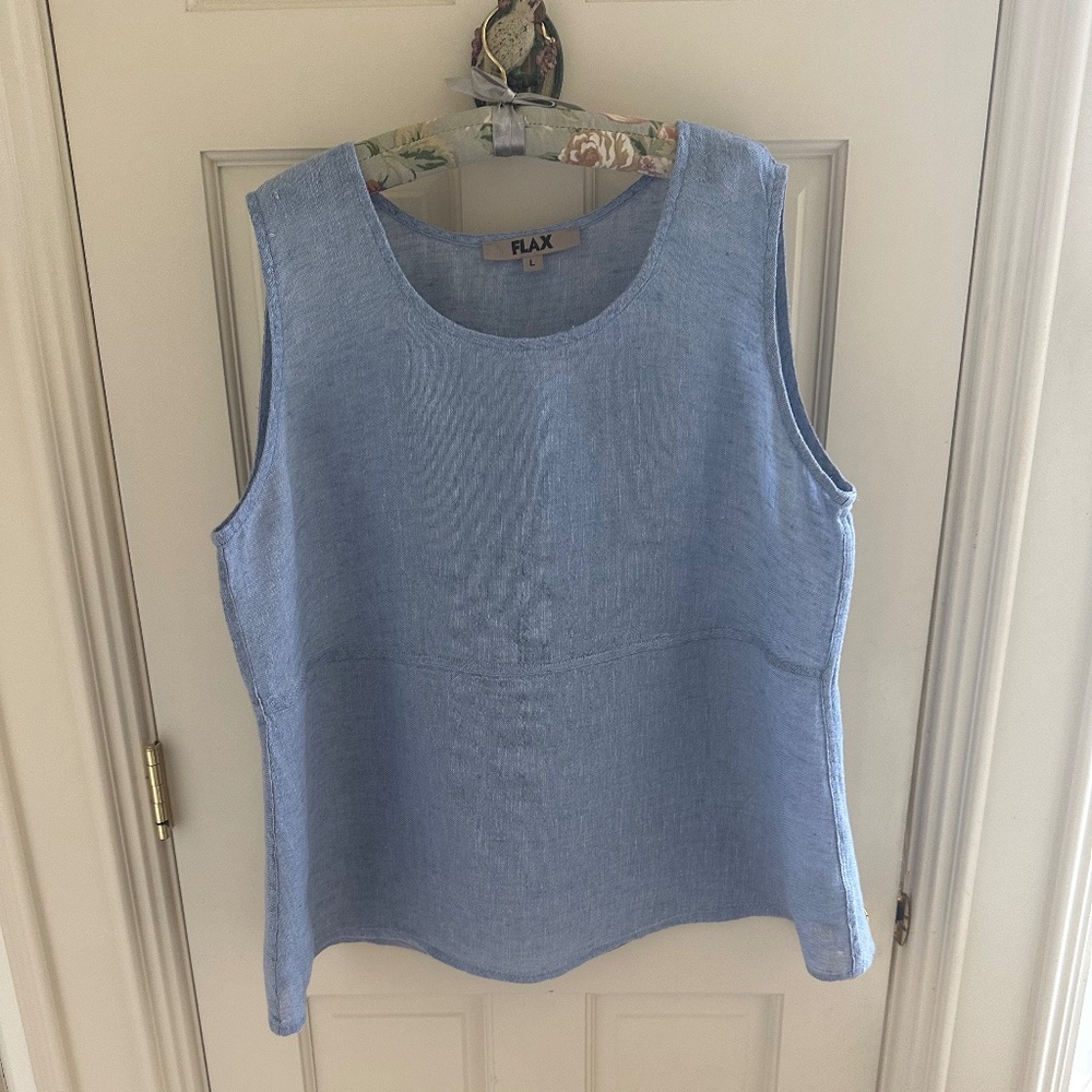 FLAX 100% Sheer Blue Linen Top-EUC/L